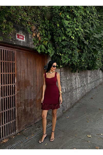 Caddebostan Moda Square Neckline, Flounce Hem Mini Crepe Dress, Stylish Event...