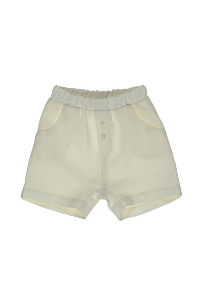 PETIT-ATELlER PETIT ATELIER Cream Linen Shorts Kids Elastic Waist Button Fron...