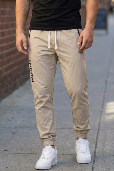 embody Fas Trousers Beige Jogger Trousers with Zip Pockets 7797 -