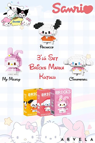 Arvela Pochacco & My Melody & Cinnamoroll 3'lü Set Bricks Kutulu - Koleksiyonluk