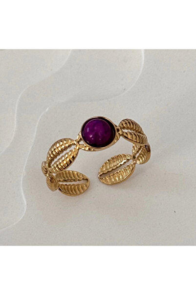 TURKAFONE Purple Stone Gold Ring - Adjustable