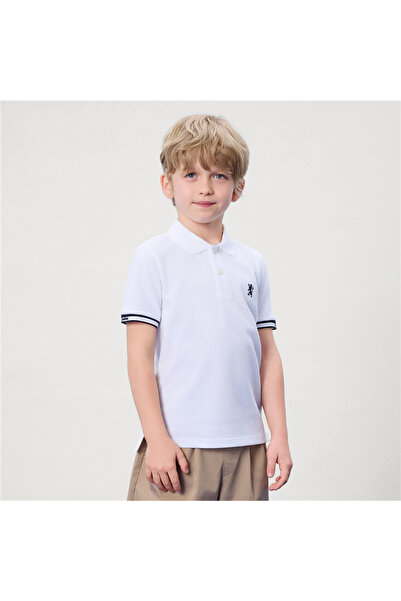 Giordano Kid's Slim Pique Polo with Flat Knit Collar & Embroidery