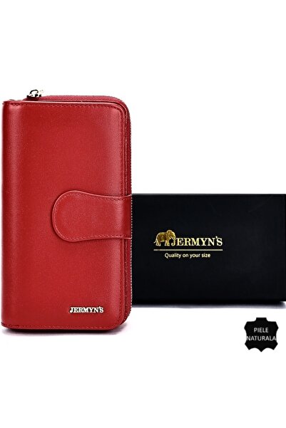 JERMYN'S Roma women's genuine leather wallet, elegant, red