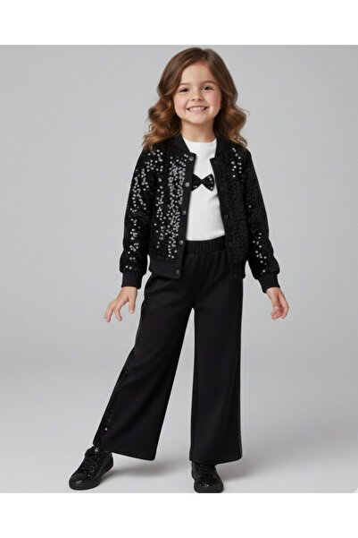 Ege Bebek Cardigan cu paiete și pantaloni pentru fete, 4-5-6-7-8-9-10 ani, se...