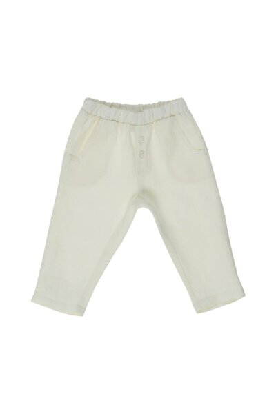 PETIT-ATELlER PETIT ATELIER Cream Linen Pants Kids Elastic Waist Button Front...