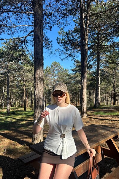 lizge giyim Crew Neck T-Shirt with Drawstring and Accessory Details