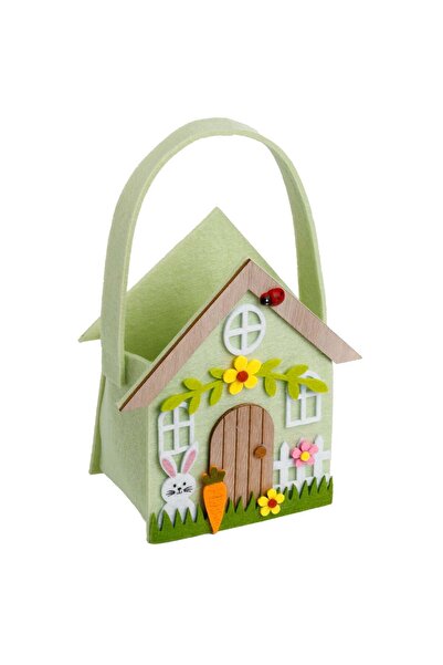 OEM Cosulet din Pasla de Paste „Easter House” cu Detalii din Lemn 15x7x17cm