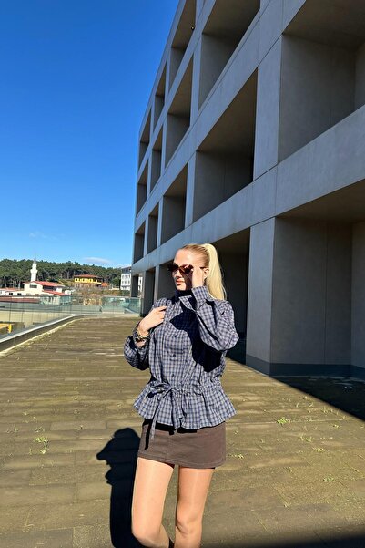 lizge giyim Plaid Shirt with Waist Cinching Detail
