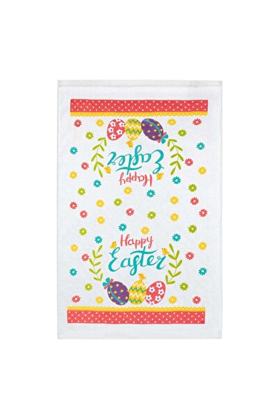 OEM Prosop din Bumbac Alb Colorat de Bucatarie Happy Easter 60x35cm