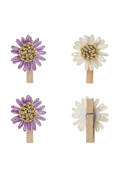 OEM Set Clestisori din Lemn cu Margarete Ecru Lila 4cm - 4buc