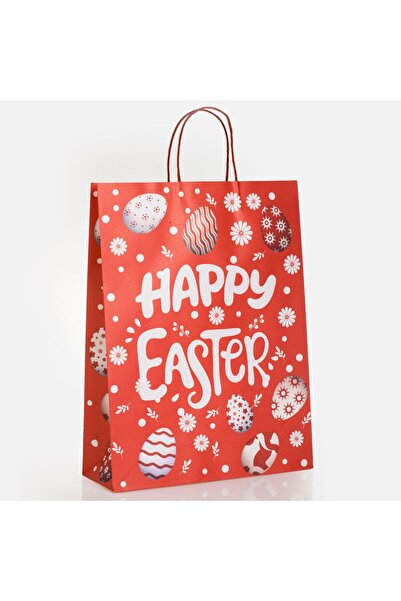 OEM Sacosa Cadou Rosie Oua Albe Holografic „Happy Easter” 32x11x42cm