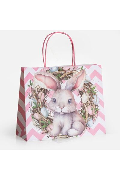 OEM Sacosa Cadou Kraft cu Model Iepuras Coronita 25,5x10x21cm