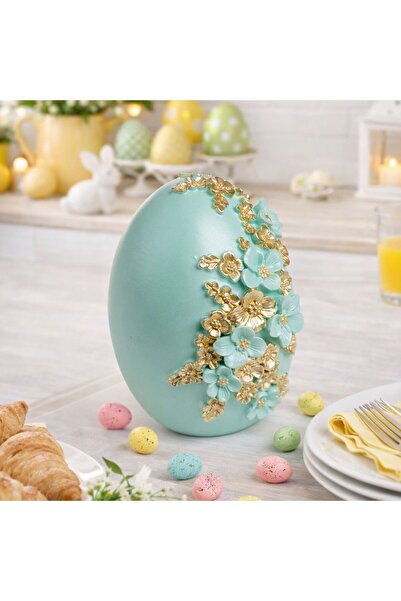 OEM Pearlized Polyresin Easter Egg with 3D Flowers 12cm