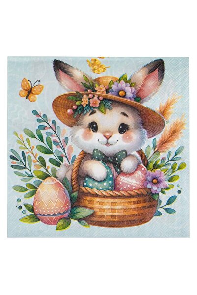 OEM 2-Ply Easter Napkins Blue Pattern Basket with Rabbit Eggs & Flowers 33x33...