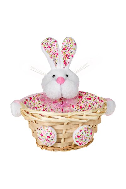 OEM Cos Decorativ de Paste Iepure Roz Alb Tesatura Floral Ø15cm