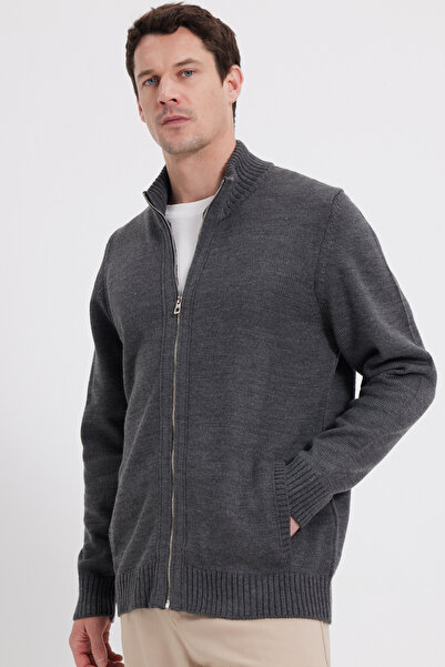 Tudors Men's Standard Fit Regular Cut Zippered Gray Cardigan
