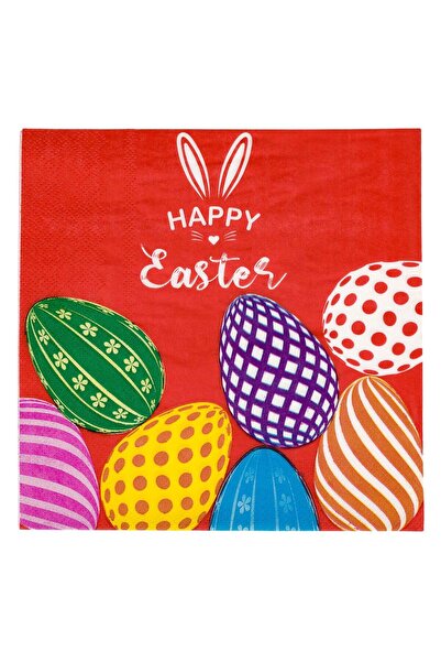 OEM Red Table Napkins with Patterned Happy Easter 33x33cm - 50pcs