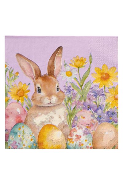 OEM 2-Ply Easter Napkins Lilac Rabbit with Eggs & Flowers 33x33cm - 20pcs