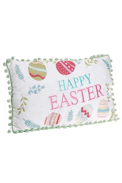 OEM White Decorative Pillow with Embroidered Spring Pattern & Easter Eggs 50x...