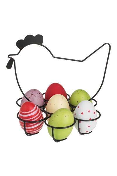 OEM Black Metal Hen Stand for 7 Eggs 17x15x17cm