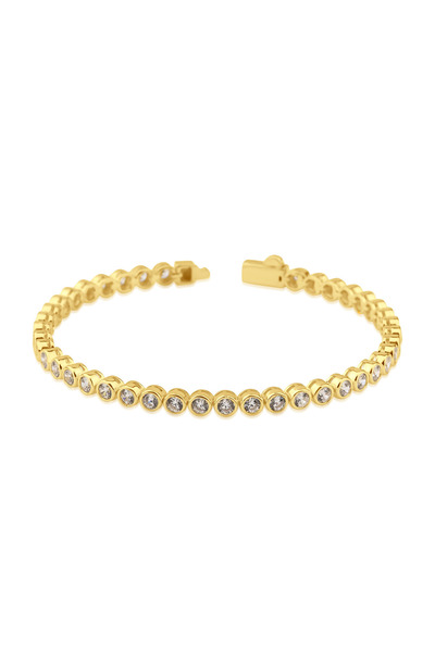KLAZOJEWELRY 925 Ayar Gümüş Üzeri 18 Ayar Altın Kaplama Işıltılı Beyaz Taşlı Su Yolu Kadın Bileklik