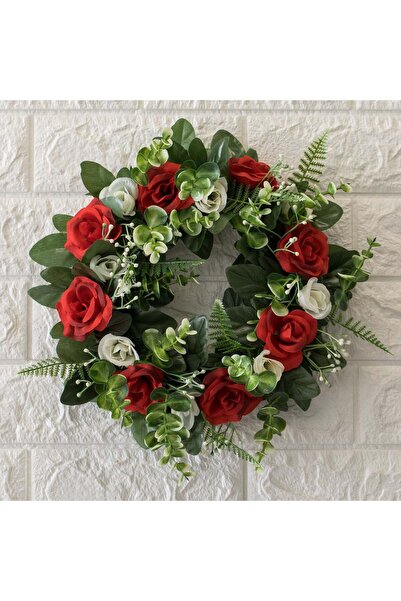 OEM Decorative Spring Wreath with Red White Roses & Eucalyptus Ø25cm
