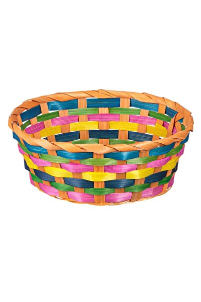 OEM Διακοσμητικό Στρογγυλό Καλάθι Μπαμπού Πορτοκαλί Πολύχρωμες Ρίγες 21x8εκ.