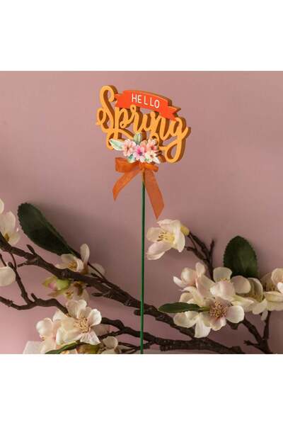 OEM Decorative Stick with Colorful Message "Hello Spring" for Pots 26cm