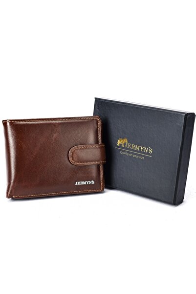 JERMYN'S Bergamo RFID men's slim wallet made of brown genuine leather with sn...