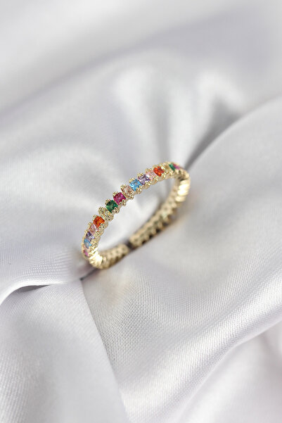 STİLLOVE In Row Mixed Color Gold Color Zircon Stone Women's Ring