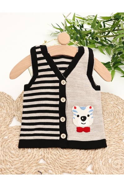 MiniKids Плюшено мече с папионка, кремаво-черно, 92 (18-24 месеца)