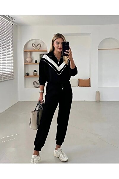 chize Stand Collar Half Zipper Garnished Modal Fabric Set