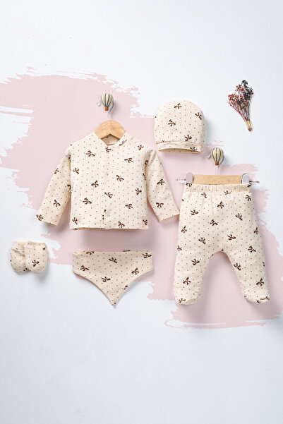 Kız Bebek Pamuklu Yenidoğan 5 Parça Hastane Çıkış Seti 0-3 Ay