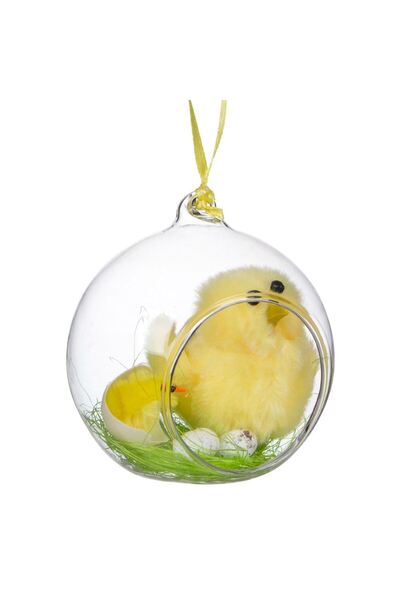 OEM Decoratiune Suspendabila din Sticla Cuib cu Puisor de Paste 7cm