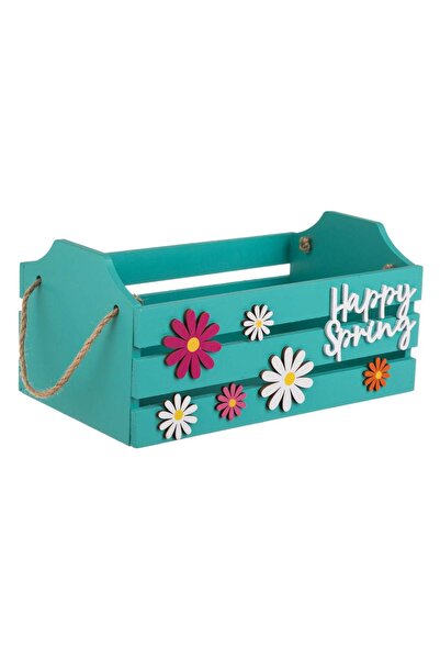OEM Ladita Decorativa de Paste din Lemn Turcoaz Margarete Happy Spring 25x15x...