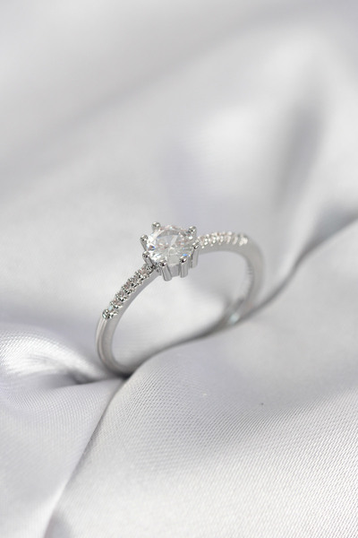 STİLLOVE Single Stone Model Silver Color Zircon Stone Women's Ring