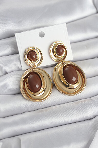 STİLLOVE Brown Dangle Drop Model Gold Color Vintage Women's Earrings