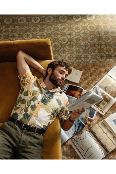 CANMODA Recien Men's Multi-Colored Artistic Leaf Pattern Viscose Summer Shirt...