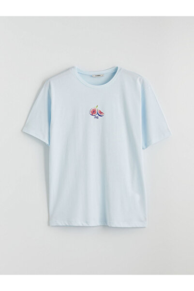 LC Waikiki Blue Crew Neck Printed Oversize Women's T-Shirt
