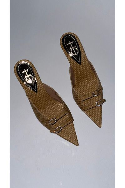 Naz Luxury Shoes SARAH SİVRİ UC TOPUKLU TERLİK HASIR