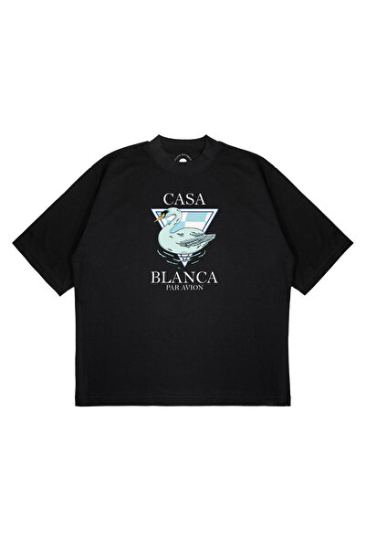 PURE EFFECT Tricou unisex supradimensionat CASABLANCA SWAN, cu imprimeu, croi...