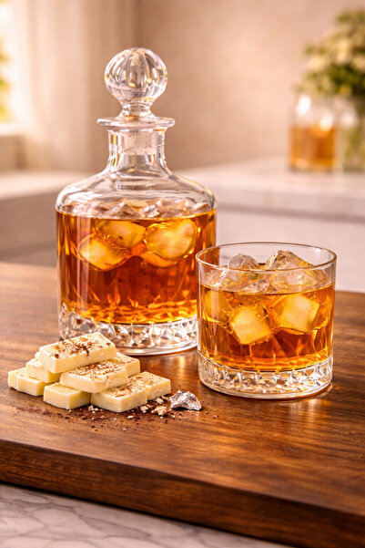 COCEM 1200 cc Kesme Cam Karaf ve 215 cc Viski Bardağı | Kristal Dekanter Set