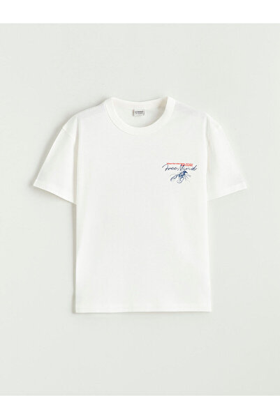 LC Waikiki تي شيرت للأولاد من مجموعة إلسيفا مطبوع باللون الإكرو