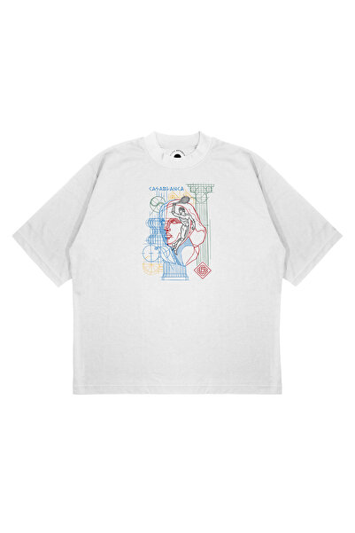 PURE EFFECT Unisex Oversize CASABLANCA ÇİZİM DAVINCI T-shirt με στάμπα, σε φα...