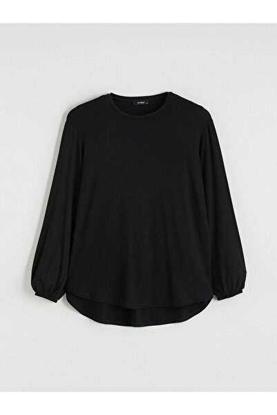 LC Waikiki Esse Collection Siyah Bisiklet Yaka Balon Kollu Oversize Bluz