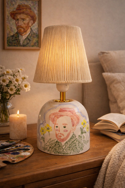 ema van gogh el yapımı seramik abajur