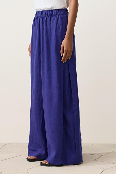 Oysho 100% linen wide-leg trousers with side pleat