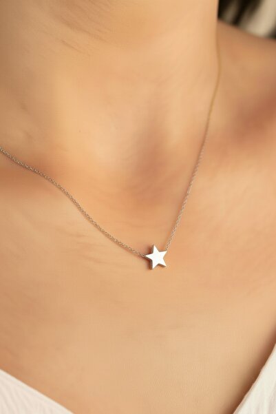 ATALYA ACCESSORY Star Model Silver Color Stylish Women's Steel Necklace