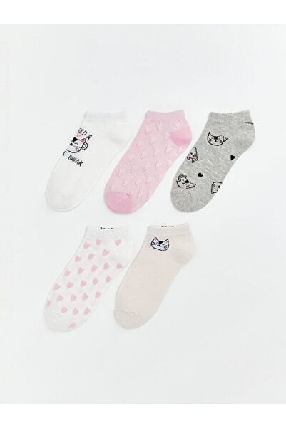 LC Waikiki Rmz Gi̇yi̇m Farkiyla Embroidered Women's Booties Socks 5-Pack