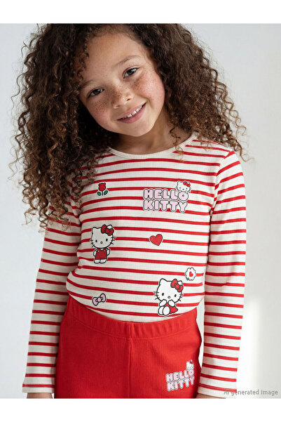 LC Waikiki Tricou pentru fete Özmarka Noul sezon cu dungi Hello Kitty cu impr...